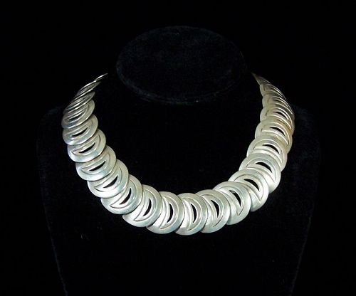 Hector Aguilar Crescent Vintage Mexican Silver Necklace