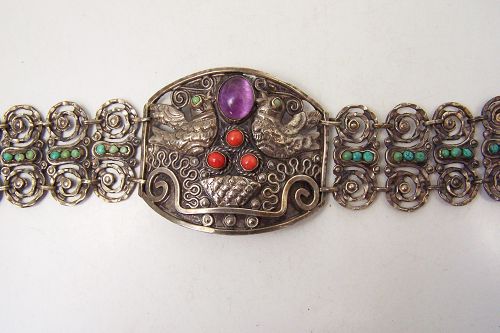 Plateria Cecilia Mexico City Folk Work Vintage Mexican Silver Bracelet