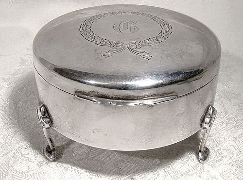 Birks Sterling Silver Footed Jewel and Ring Box 1935 G Monogram