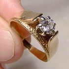 14K Yellow Gold Diamond Solitaire Engagement Ring - Great Style 1960s
