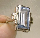 Industrial Art Deco 10K White Gold Blue Topaz Ring 1930 10 K Size 4