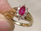 10K Ruby Diamonds Ring 1960s Genuine Ruby Diamond Stones - Size 6