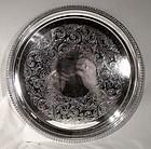 Birks Regency Round Silver Plated Engraved Serving Tray 1940 1950