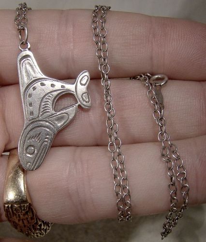 Haida West Coast Canada Native Sterling Whale Pendant Chain Necklace
