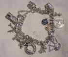 Triple Round Links Charm Bracelet with 17 Charms 1970s