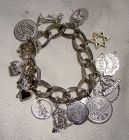 Huge Chain Link 800 Silver and Sterling Charm Bracelet with 15 Charms