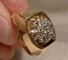 10K Yellow Gold Diamonds Round Cluster Ring 1960s - Size 7-1/4