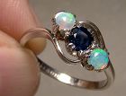 Palladium Blue Sapphire and Two Opals Ring 1910-20 - Size 7-1/4