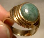 10K Yellow Gold Man's Jadeite Cabochon Ring 1960s - Size 9-1/2