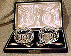 BOXED CUT CRYSTAL MASTER SALTS & SP SPOONS 1920s-30s