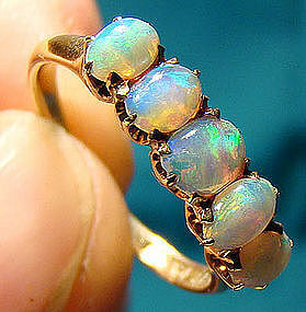 Superb 14K OPALS ROW RING - Great Colour c1900