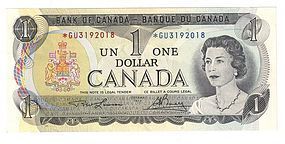 CANADA 1973 One Dollar REPLACEMENT NOTE - Scarce GU Prefix UNC
