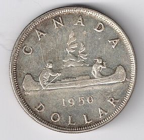 1950 CANADA SILVER $1 ONE DOLLAR COIN AU