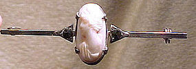 Edwardian Pink CORAL CAMEO STERLING MARCASITE PIN 1900