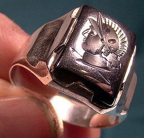Man's STERLING Silver HEMATITE Alaskan Diamond Intaglio Centurion RING
