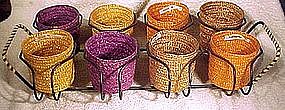 1950s ITALIAN STRAW GLASS LINERS & METAL CARRIER