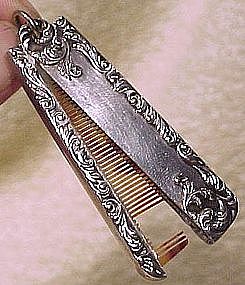 Fine Repousse STERLING Celluloid CHATELAINE COMB 1890s