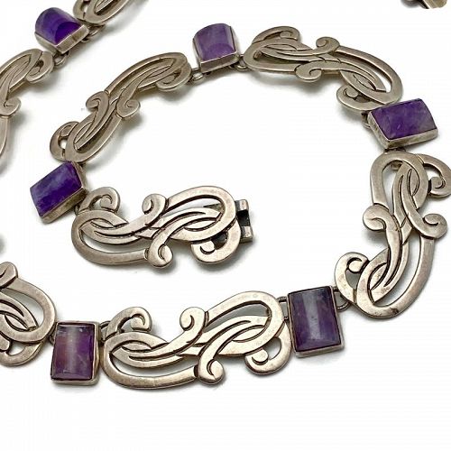 Vintage Beto Taxco Mexican Amethyst Sterling Silver Necklace