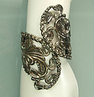 Early Taxco Mexican Silver Openwork Repousse Clamper