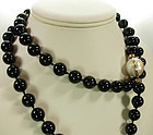 1970s 14K Gold Double Mabe Pearl Onyx 36 Inch Necklace