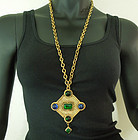 1980s Isabel Canovas Necklace Green Blue Gripoix Poured Glass