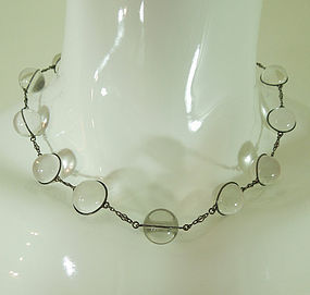 30s Art Deco Pools of Light Rock Crystal Necklace Undrilled Silver