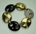 1980s Couture Bracelet Nautical Links Black Gold Strass