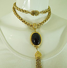 1970s Givenchy Runway Necklace Black Glass Pendant Byzantine Style