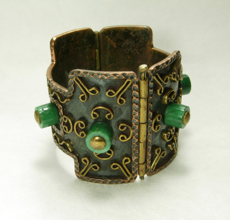 1960s Signed Casa Maya Mexican Copper Brass Hinged Bracelet