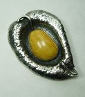 Very Big Egg Yolk Baltic Amber Sterling Silver Brooch Arts & Crafts