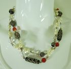 1980s French Wired Sautoir Necklace Glass Beads Faux Pearls Lucite