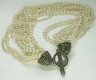 1980s Couture Necklace Sterling Silver Marcasites Glass Faux Pearls