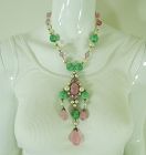 60s French Glass R'stones Necklace Earrings 18th C Style Marked Depose