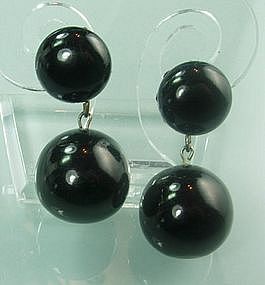 True Black Bakelite 1960s French Drop Clip Earrings
