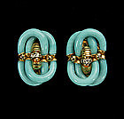 A. Seguso for Chanel Turquoise Glass, Diamante Earrings