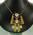 Faux Pearl Opaque Stones Fringed Necklace Set: France
