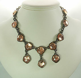 Unsigned Yves Saint Laurent Necklace Peach Poured Glass