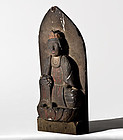 Japanese Statue of Kannon Bosatsu with Samurai writing