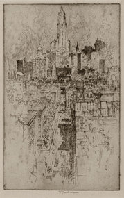 Joseph Pennell, Etching, "Up to the Woolworth," 1915
