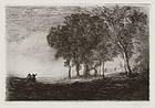 Jean Baptiste Camille Corot, Etching "Paysage d'Italie"