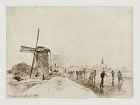 Johan Barthold Jongkind, Etching, Vue de la Ville de Maaslins" 1862