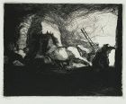 Edmund Blampied, etching, "Farm Fire"