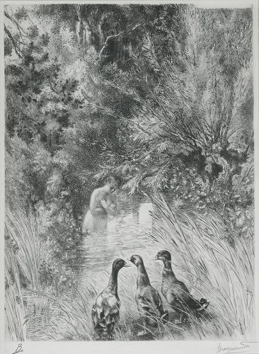 Felix Bracquemond, etching, "Canards Surpris"