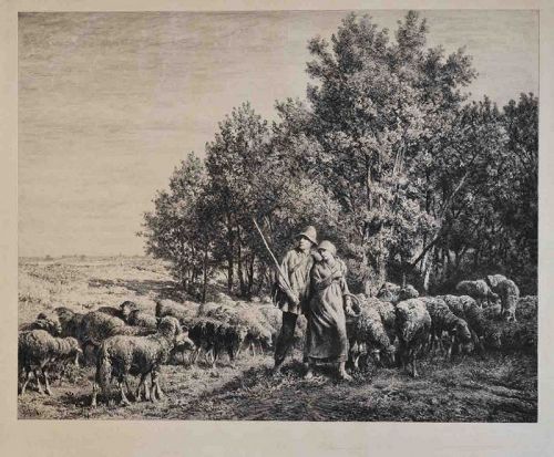 Charles Jacques etching,The Shepard