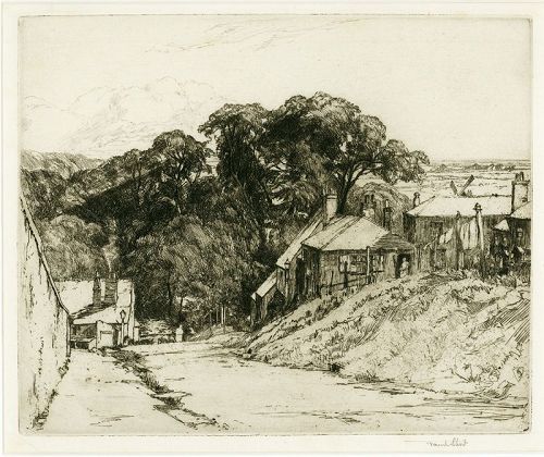 Frank Short etching, A Lane in Arundel, 1907