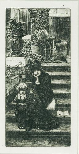 Jacques James Tissot etching, Reverie, framed, 1880