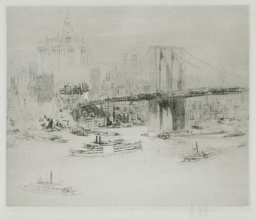William Walcot  etching, Brooklyn Bridge, N.Y. 1923