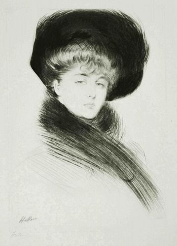 Paul Cesar Helleu etching, Elegante au Chapeau, pencil signed