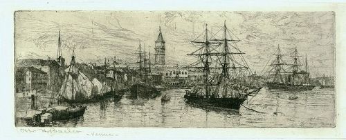 Otto Bacher etching, Venice, 1880, pencil signed