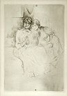 Berthe Morisot etching, Woman Drawing with her Daughter